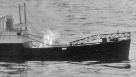 Radio controlled model Camship on fire after being torpedoed
