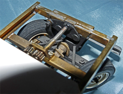 The front axle and suspension system of the 1/25th scale radio controlled Land Rover