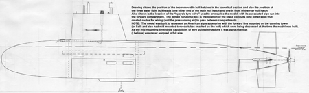 Side elevation of a radio controlled model submarine