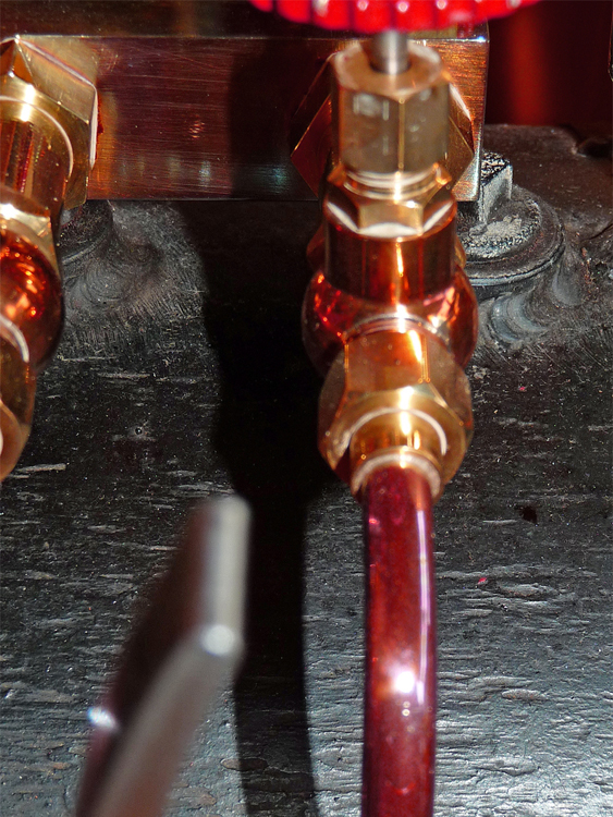 Polished pipework takes on a purple hue when hot